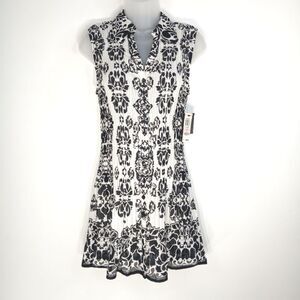 ALFANI Black White Medallion Mini Shirt Dress or Long Tunic Size 10 Pleated NWT